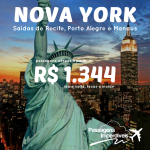 Promoção de passagens para <b>NOVA YORK</b>! A partir de R$ 1.344 , ida e volta! Saídas de Recife, Porto Alegre e Manaus!