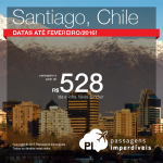 Passagens para <b>SANTIAGO</b>, no Chile! A partir de R$ 528, ida e volta! Datas até Fevereiro/2016!