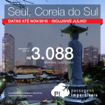 Passagens da Etihad ou Qatar para a <b>COREIA DO SUL</b>: Seul, saindo de São Paulo, a partir de R$ 3.088, ida e volta; a partir de R$ 3.339, ida e volta, COM TAXAS!