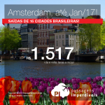 Promoção de Passagens para a <b>Holanda: Amsterdam</b>! A partir de R$ 1.517, ida e volta; a partir de R$ 2.055, ida e volta, COM TAXAS INCLUÍDAS!