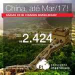 Promoção de Passagens para a <b>China: Pequim, Xangai; Hong Kong</b>! A partir de R$ 2.424, ida e volta; a partir de R$ 2.862, ida e volta, COM TAXAS INCLUÍDAS!