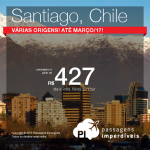 IMPERDÍVEL!!! Promoção de Passagens para o <b>Chile: SANTIAGO</b>! A partir de R$ 427, ida e volta; a partir de R$ 702, ida e volta, COM TAXAS INCLUÍDAS, em até 6x sem juros!