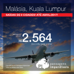Promoção de Passagens para a <b>Malásia: Kuala Lumpur</b>! A partir de R$ 2.564, ida e volta; a partir de R$ 2.940, ida e volta, COM TAXAS INCLUÍDAS, em até 6x sem juros!