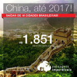 Promoção de Passagens para a <b>CHINA</b>: Chengdu, Kunming, Pequim, Xangai; Hong Kong</b>! A partir de R$ 1.851, ida e volta; a partir de R$ 2.291, ida e volta, COM TAXAS INCLUÍDAS, em até 5x sem juros! Datas até 2017!