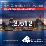 Promoção de Passagens para a <b>NOVA ZELÂNDIA: Auckland, Christchurch, Wellington</b>! A partir de R$ 3.512, ida e volta, COM TAXAS INCLUÍDAS! Datas para viajar até Março/2018!