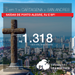 2 em 1 = <b>COLÔMBIA</b>: Cartagena + San Andres na MESMA VIAGEM e na MESMA PASSAGEM! Valores a partir de R$ 1.318, TODOS OS TRECHOS, com taxas incluídas! Datas até Novembro/2017!