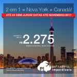 Promoção de Passagens 2 em 1 =<b> Nova York + Canadá!! Vá para Nova York + E escolha entre Ottawa, Quebec ou Toronto</b>! A partir de R$ 2.275, TODOS OS TRECHOS, COM TAXAS INCLUÍDAS! Até 5x SEM JUROS! Datas até Novembro/2017.