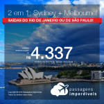 Promoção de Passagens 2 em 1 para a AUSTRÁLIA – Vá para <b>Melbourne + Sydney</b>, na MESMA VIAGEM, na MESMA PASSAGEM! A partir de R$ 4.337, todos os trechos, COM TAXAS! Datas até Nov/2018!