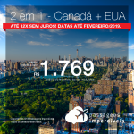 Promoção de Passagens 2 em 1 – <b>Canadá: Montreal, Quebec, Toronto ou Vancouver + Estados Unidos: 8 destinos</b>! A partir de R$ 1.769, todos os trechos, COM TAXAS! Até 12x SEM JUROS! Datas até Fevereiro/2019.
