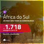 Promoção de Passagens para a <b>ÁFRICA DO SUL: Cape Town ou Joanesburgo</b>! A partir de R$ 1.718, ida e volta, c/ taxas!