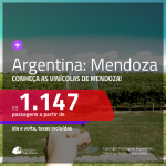 Oportunidade para conhecer as vinícolas de <b>Mendoza</b> na <b>ARGENTINA</b>! A partir de R$ 1.147, ida e volta, c/ taxas!