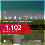 Conheça as vinícolas de <b>Mendoza na ARGENTINA</b>! A partir de R$ 1.102, ida e volta, c/ taxas!