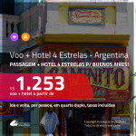 Promoção de <b>PASSAGEM + HOTEL 4 ESTRELAS</b> para a <b>ARGENTINA: Buenos Aires</b>! A partir de R$ 1.253, por pessoa, quarto duplo, c/ taxas!