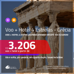 Promoção de <b>PASSAGEM + HOTEL 4 ESTRELAS</b> para a <b>GRÉCIA: Atenas</b>! A partir de R$ 3.206, por pessoa, quarto duplo, c/ taxas! Em até 10X SEM JUROS!