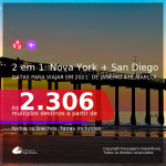 Passagens 2 em 1 – <b>NOVA YORK + SAN DIEGO</b>, com datas para viajar em 2021: de Janeiro até Março! A partir de R$ 2.306, todos os trechos, c/ taxas!
