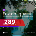 Passagens para <b>FOZ DO IGUAÇU</b>, com datas para viajar até Outubro 2021! A partir de R$ 289, ida e volta, c/ taxas!