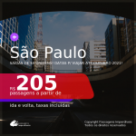 Passagens para <b>SÃO PAULO</b>, com datas para viajar até Outubro 2021! A partir de R$ 205, ida e volta, c/ taxas!