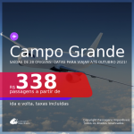 Passagens para <b>CAMPO GRANDE</b>, com datas para viajar até Outubro 2021! A partir de R$ 338, ida e volta, c/ taxas!