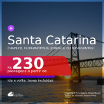 Passagens para <b>SANTA CATARINA: Chapecó, Florianópolis, Joinville ou Navegantes</b>, com datas para viajar até NOVEMBRO/21! A partir de R$ 230, ida e volta, c/ taxas!