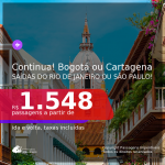 Continua!!! Passagens para a <b>COLÔMBIA: Bogotá ou Cartagena</b>, com datas para viajar a partir de Março até Novembro/21! A partir de R$ 1.548, ida e volta, c/ taxas!