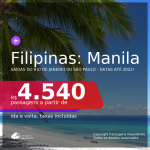 Passagens para as <b>FILIPINAS: Manila</b>! A partir de R$ 4.494, ida e volta, c/ taxas! Datas até 2022!