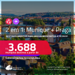 Destinos abertos para brasileiros! Passagens 2 em 1 – <strong>MUNIQUE + PRAGA, </strong>com datas para viajar até 2022! A partir de R$ 3.688, todos os trechos, c/ taxas!