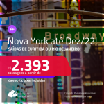 Passagens para <strong>NOVA YORK, </strong>com datas para viajar até Dezembro/22! A partir de R$ 2.393, ida e volta, c/ taxas!