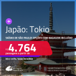 Passagens para o <strong>JAPÃO: Tokio</strong>! A partir de R$ 4.764, ida e volta, c/ taxas! Opções com BAGAGEM INCLUÍDA!