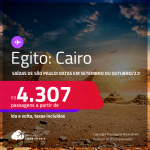 Passagens para o <strong>EGITO: Cairo</strong>! A partir de R$ 4.307, ida e volta, c/ taxas! Datas para viajar em Setembro ou Outubro/22!