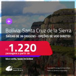 Passagens para a <strong>BOLÍVIA: Santa Cruz de la Sierra</strong>! A partir de R$ 1.220, ida e volta, c/ taxas! Opções de <strong>VOO DIRETO</strong>!