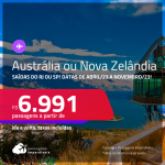 Passagens para a <strong>AUSTRÁLIA ou NOVA ZELÂNDIA</strong>! A partir de R$ 6.991, ida e volta, c/ taxas!