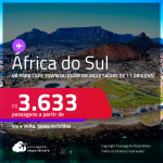 Passagens para a <strong>ÁFRICA DO SUL: Cape Town ou Joanesburgo</strong>! A partir de R$ 3.633, ida e volta, c/ taxas!