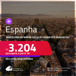 Passagens para a <strong>ESPANHA: Barcelona ou Madri</strong>! A partir de R$ 3.204, ida e volta, c/ taxas! Datas para viajar até Janeiro/24!