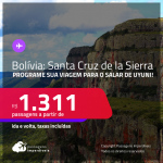 Programe sua viagem para o Salar de Uyuni! Passagens para a <strong>BOLÍVIA: Santa Cruz de la Sierra</strong>! A partir de R$ 1.311, ida e volta, c/ taxas! Datas para viajar até Janeiro/24!