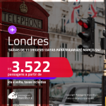 Passagens para <strong>LONDRES</strong>! A partir de R$ 3.522, ida e volta, c/ taxas! Datas para viajar até Março/24!