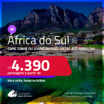Passagens para a <strong>ÁFRICA DO SUL: Cape Town ou Joanesburgo</strong>! A partir de R$ 4.390, ida e volta, c/ taxas! Datas para viajar até Abril/24! Opções de VOO DIRETO!