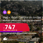 <strong>PASSAGENS CONVENCIONAIS + HOTEL</strong> em <strong>CAMPOS DO JORDÃO</strong>! A partir de R$ 747, por pessoa, quarto duplo, c/ taxas! Opções com CAFÉ DA MANHÃ incluso!