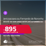 Passagens para <strong>FERNANDO DE NORONHA ou JERICOACOARA</strong>! A partir de R$ 895, ida e volta, c/ taxas! Datas para viajar até Setembro/24! Em até 10x SEM JUROS!