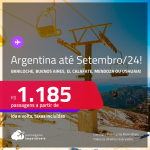 Passagens para a <strong>ARGENTINA: Bariloche, Buenos Aires, El Calafate, Mendoza ou Ushuaia! </strong>A partir de R$ 1.185, ida e volta, c/ taxas, em até 5x SEM JUROS! Datas até Setembro/24, inclusive no INVERNO!