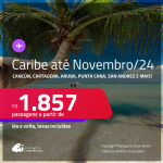 Passagens para o <strong>CARIBE: Cancún, Cartagena, Aruba, Punta Cana, San Andres ou Curaçao! </strong>A partir de R$ 1.857, ida e volta, c/ taxas! Datas até Novembro/24!