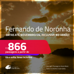 Passagens para <strong>FERNANDO DE NORONHA</strong>! A partir de R$ 866, ida e volta, c/ taxas! Em até 6x SEM JUROS! Datas até Novembro/24, inclusive no Verão!