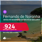Passagens para <strong>FERNANDO DE NORONHA</strong>! A partir de R$ 924, ida e volta, c/ taxas! Em até 6x SEM JUROS! Datas até Novembro/24!