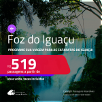 Programe sua viagem para as Cataratas do Iguaçu! Passagens para <strong>FOZ DO IGUAÇU</strong>! A partir de R$ 519, ida e volta, c/ taxas! Datas até Dezembro/24!