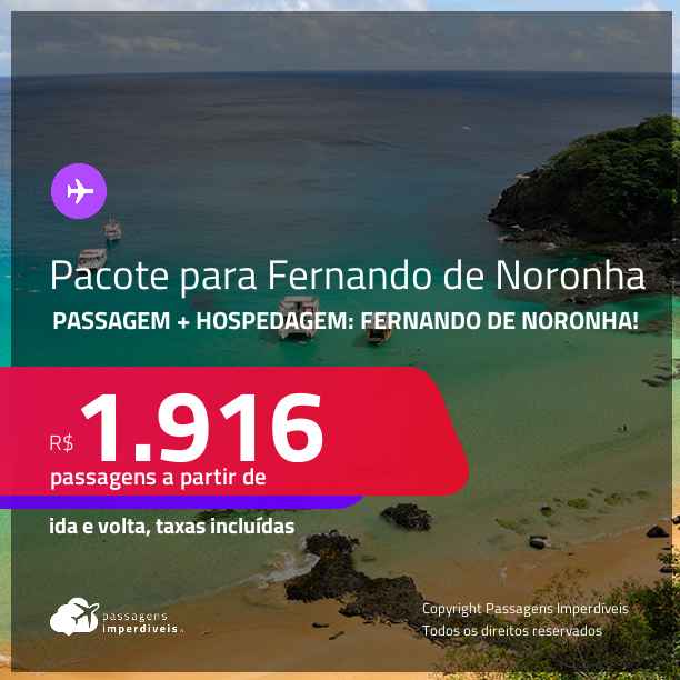 <strong>PASSAGEM + HOSPEDAGEM em FERNANDO DE NORONHA</strong>! A partir de R$ 1.916, por pessoa, quarto duplo, c/ taxas!