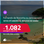 Passagens para <strong>FERNANDO DE NORONHA ou JERICOACOARA</strong>! A partir de R$ 1.082, ida e volta, c/ taxas! Em até 3x SEM JUROS! Datas inclusive no VERÃO!