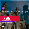 MUITO BOM!!! Passagens para o <strong>CHILE: Santiago</strong>! Datas para viajar inclusive no Inverno! A partir de R$ 788, ida e volta, c/ taxas! Opções de VOO DIRETO!