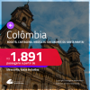 Passagens para a <strong>COLÔMBIA: Bogotá, Cartagena, Medellin, San Andres ou Santa Marta</strong>! A partir de R$ 1.891, ida e volta, c/ taxas! Em até 6x SEM JUROS!